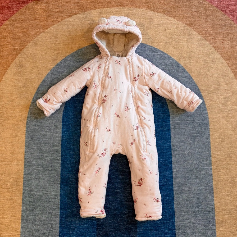 GAP Pink Floral Hooded Baby Snowsuit